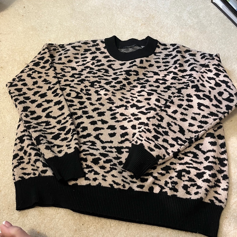 T Tahari Black and Tan Animal Print Sweater